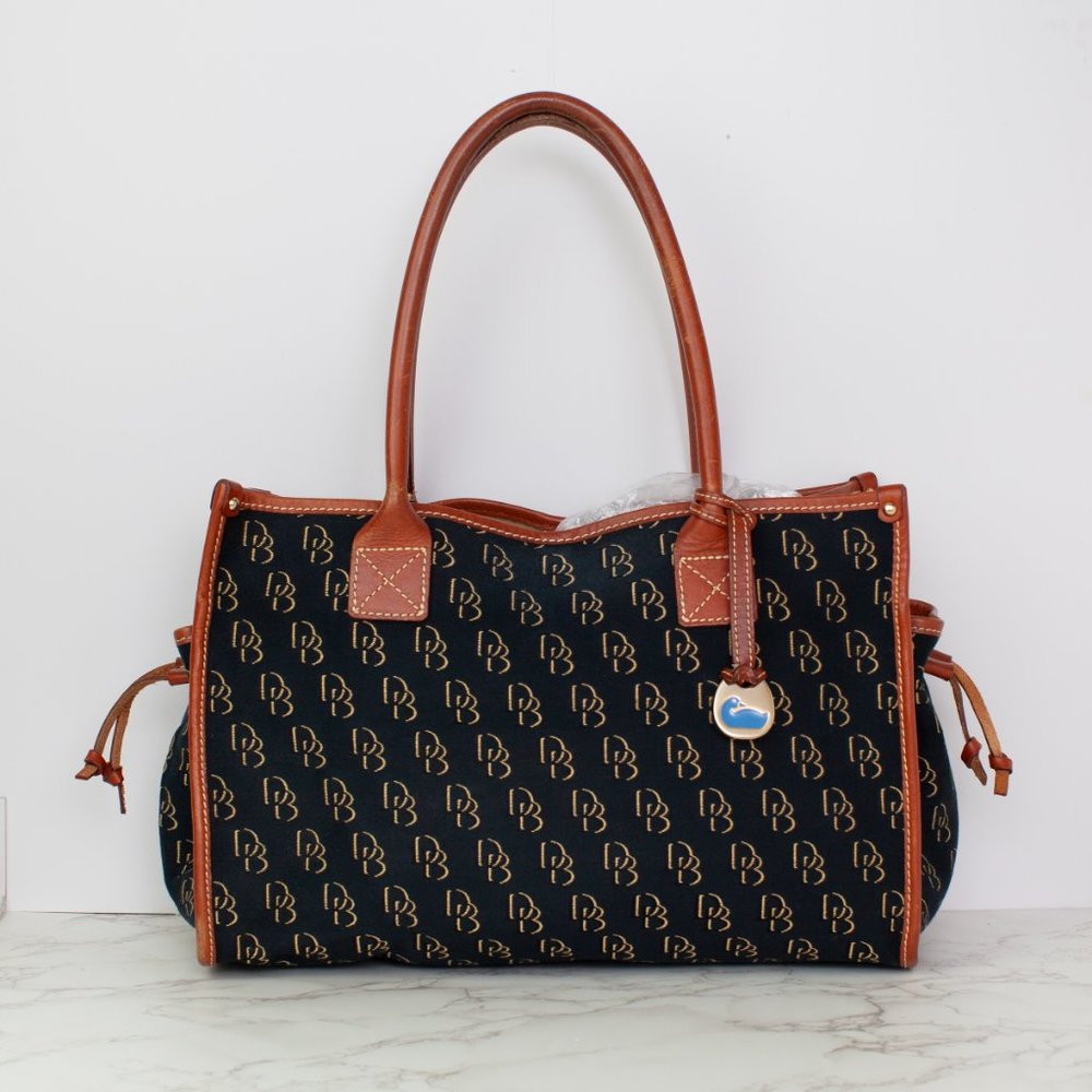 Dooney & Bourke Canvas Black Canvas Signature Logo Tote Bag - Picture 1 of 12